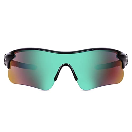 Image of Sports Sunglasses, Full-Coverage UV400 Protection, Hydrophobic Mirrored Lens, Lightweight Shatterproof Design, Mercury, (GREEN BLACK)