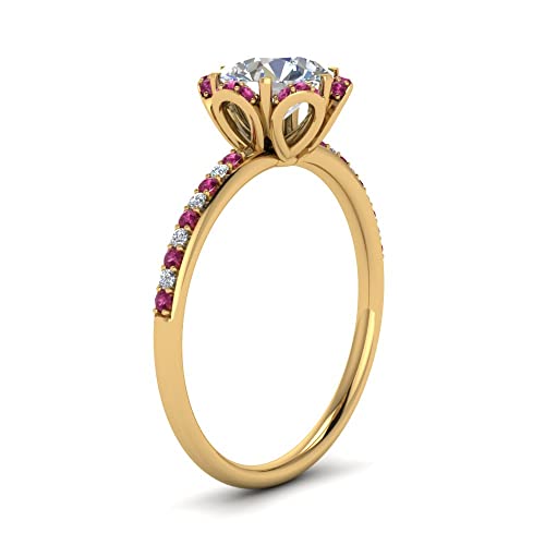 Image of 55Carat Choose Your Gemstone 6 Petal Ring Yellow Gold Plated Round Shape Halo Engagement Rings Well Shaped for Any Gift Giving Occassion Modern Style Enchating Women US Size 4 to 12