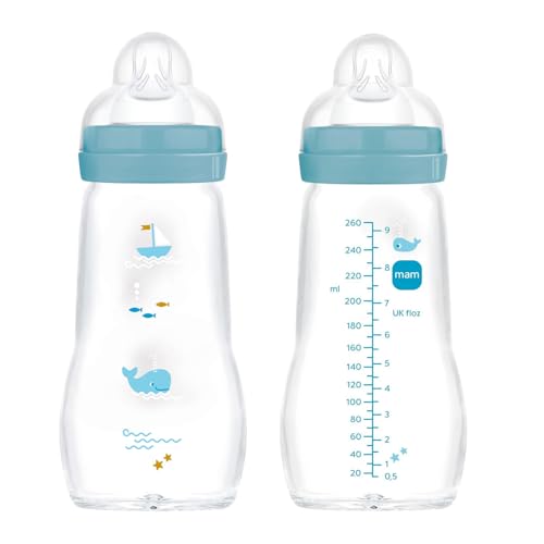 MAM biberon verre Feel Good Glass Bottle neutre 260 ml, lot de 2, tétine 0 Mois +