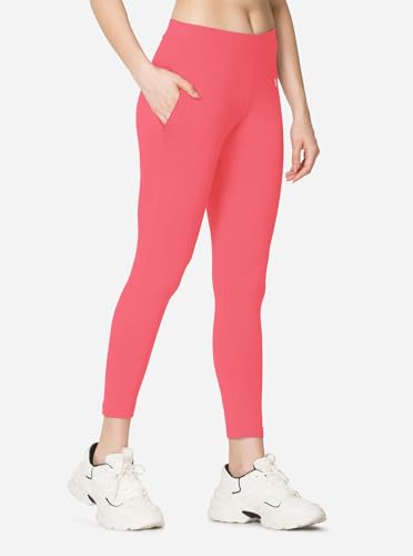 Image of VSTAR PL02 Women Ankle Length Stretchable Slim Fit Leggings with Secured Side Pocket | Moisture-Wicking | Soft Waistband & Cotton-Elastane Fabric | S | Dusty Pink