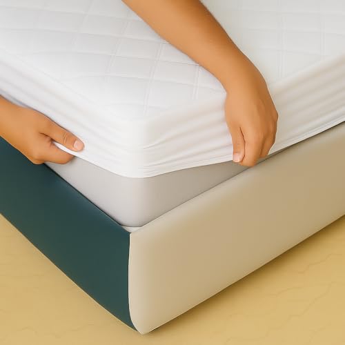 Image of TAG 24 Waterproof Cotton Quilted Mattress Protector Twin Size Bed Breathable Hypoallergenic Noiseless Ultra Soft Fitted Cover 72x72 inch (72x72 inch | 6x6 ft, White)