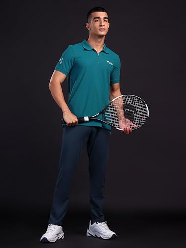 Image of TECHNOSPORT Men's Solid Polo T-Shirt MATPIQ Quick Dry Slim Fit Sports Tee for Gym Casual Smart Wear UPF50+ Anti Odour