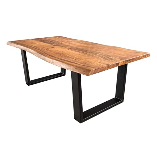 Riess Ambiente Massivholz Couchtisch Mammut 120cm Akazie Natur U-Gestell schwarz 2,5cm Tischplatte