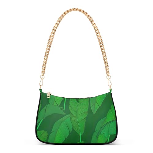 Tropical Banana Leaves Green Hobo Clutch Purse Women Designer Handbag Artistic Ladies Shoulder Bag Zipper Closure
