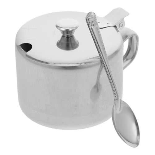 Cabilock Kitchen Sugar Bowl with Lid and Spoon Stainless Steel Seasoning Jar Compact Salt Pepper Condiment Container for Home and Restaurant Use