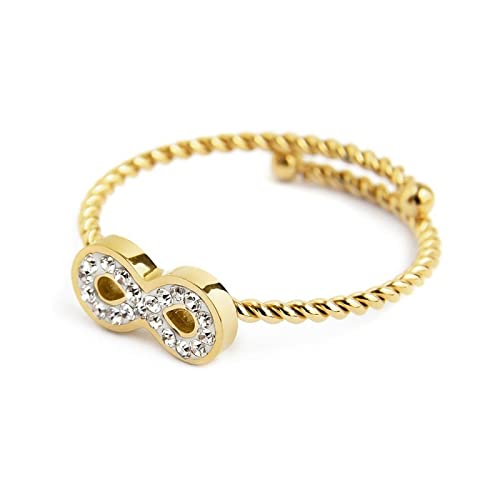 Bague infini avec cristaux blancs le cadeau d'anniversaire symbolique en acier