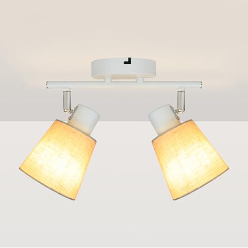 LTBLIGHT 2-Light Track Lighting, Flexible Adjustable Ceiling Light with White Linen Shade, Simplicity Spotlight for Bedroom Art Display Vanity, E26 Ba