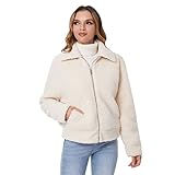 DIASHINY Faux Fur Zipper Coats Women Casual Lapel Fleece Warm Winter Oversized Outwear Jackets White