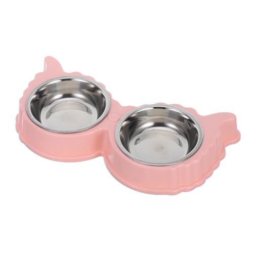 Sosoport 猫と犬のボウル フードと水用の猫用食器 犬用ベッド ドッグボウル高架 上げられた猫ボウル デュ ボウルペットフィーダー ステンレス製のキャットフードボウル Abs ピンク