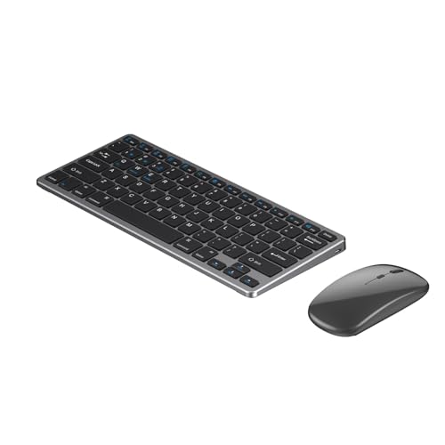 Portable Wireless Keyboard and Mouse Combo, Bluetooth 3.0/5.0/2.4G, Multi-Device pc,Laptop,Phone,Windows,iOS,Android Compatible, Rechargeable,78KEY (Gray)