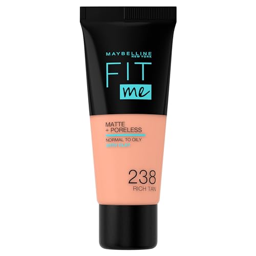 Maybelline New York, Base de Maquillaje que Calca a tu Tono Fit me! Mate y Afinaporos, Color: 238 Rich Tan