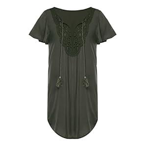 Générique Femmes Dentelle Cover Ups Robe de Plage d’été à Manches Courtes et col en V Maillot de Bain en Crochet de Couleur Unie