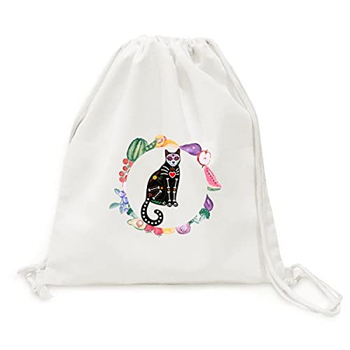 Sac en tissu pliable chat noir d'Halloween pour fruits et légumes réutilisable