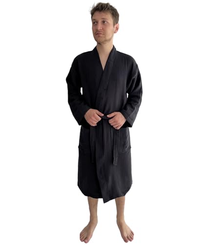 Muslin Bathrobe, Organic 100% Turkish Cotton, Natural and Absorbent Robe for Women and Men3