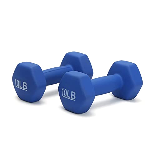Image of KAKSS Neoprene Dumbbell Set of 2 (10 lb / 4.5 Kg Each), Blue Hex Dumbbells with Cast Iron Core and Non-Slip Coated Grip, Hand Weights for Home Workout Equipment and Gym Dumbbell for Women and Men