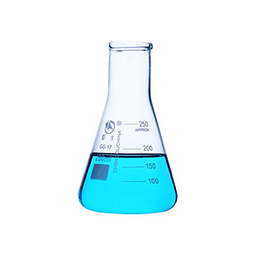 Generic Lab Erlenmeyer Flask Wide Mouth Conical Flask 250ml Borosilicate 3.3 Glass Lab Glassware with Printed Graduation