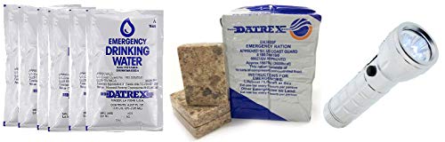 Datrex 72 Hour Camping, Outdoor, Hurricane, Tornado, Earthquake, SOS, Survival Kit - Emergency Water, Ration Bar, and Flashlight