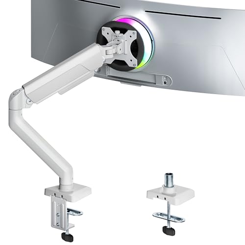 ARES WING Monitor Halterung für 17-40 Flach Curved Bildschirm Höhenverstellbar Bildschirmhalterung Monitor Arm Tragfähigkeit Max 12 kg 75/100mm Vesa-Halterung Weiß