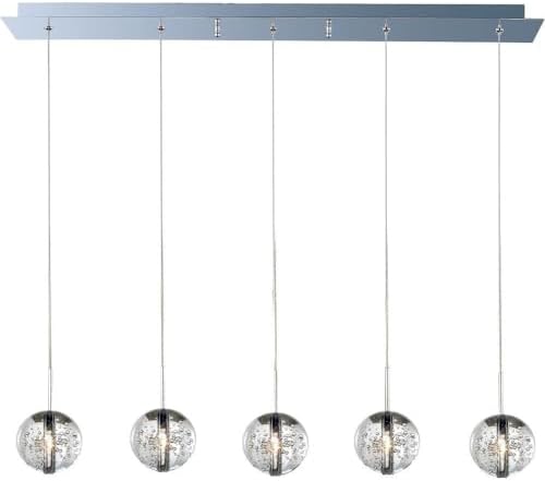 ET2 E24257-91PC Orb Floating Clear Bubble Glass Sphere Linear Pendant Ceiling Lighting, 5-Light Xenon 100 Total Watts, 4" H x 4" W x 34" L, Polished Chrome