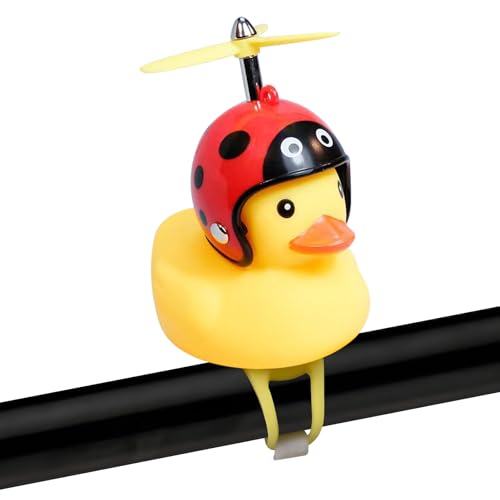 Duck Bike Bell Rubber Duck Cute Bicycle Bell with LED Light and Propeller Bike Decorations Accessories Bike Handlebar Bell Duck on a Bike for Kids Toddler Sports Outdoor Duck Toys - Image 3