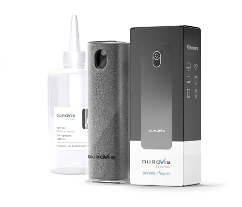 Display Reiniger Durovis Essentials Screen Cleaner Bildschirmreiniger mit Mikrofasertuch inklusive 50ml Glasreiniger ohne Alkohol für Auto/Smartphone/Laptop/Tablet (dunkelgrau)
