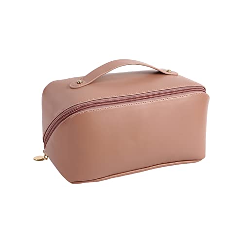 Liuyoyo Trousse de maquillage de grande capacité, portable pour femme, en cuir synthétique léger, imperméable, 23,6 x 10,9 x 10,4 cm, noir, marron, 9.3 x 4.3 x 4.1inch, Tendance Cover