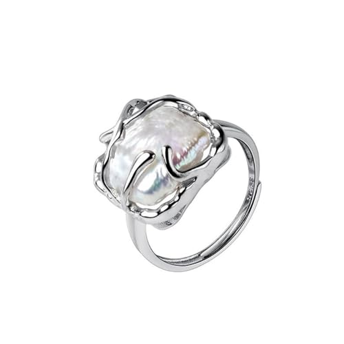 Bague De Perles Baroques Pour Femmes En Argent Sterling 925 Bague En Argent Avec Perles Irrégulières Bague De Mariage Ouverte Réglable Pour Dames...