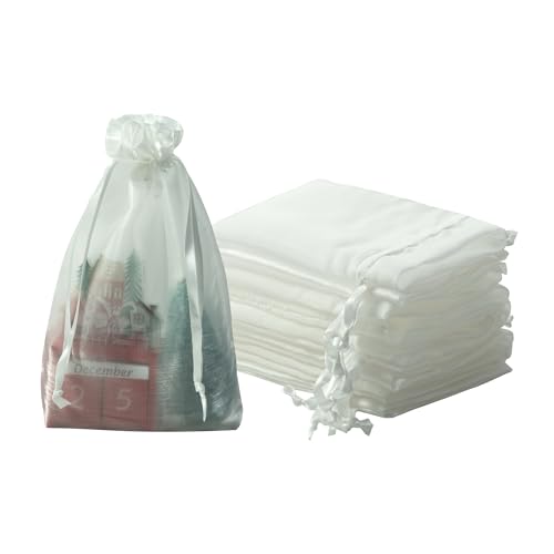 Image of QIANF 20 Pcs White Small Organza Bags 6X9 inch for Wedding Favors with Drawstring, Mini Mesh Gift Bags Jewelry Pouch for Candy Bridal Shower Party Favor Baby Shower Christmas