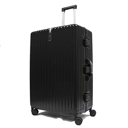 28 inch Contemporary Polycarbonate Aluminium Frame Luggage with 8 Spinner Wheels Safe Skies TSA Lock (Black)