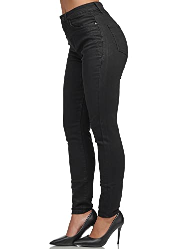 Tazzio Damen High Waist Skinny Jeans – Stretch Denim Hose im Slim Fit, Figurformende Damenjeans mit 5-Pocket Style, Schwarz F107 (Größe 42)
