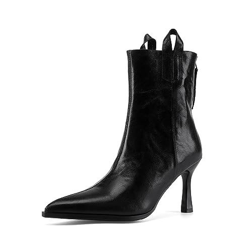 TinaCus Women's Genuine Leather Handmade Stiletto Heel Zip Up Pointed Toe Ankle Boots