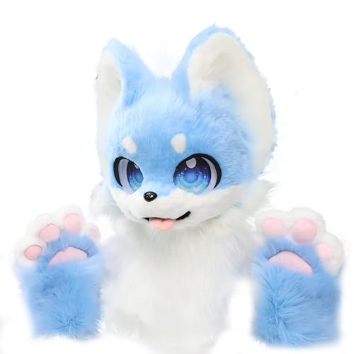AXONKIT Blue Fox Fursuit Furry Head Paws Fluffy Handmade Animal Costume Set for Cosplay Halloween Fursona Outfit (Head+Paws DEAL)