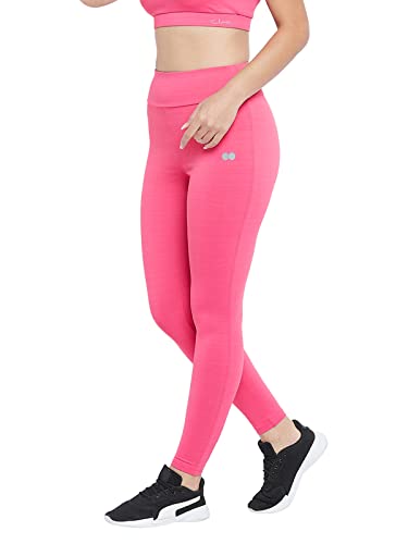 Image of Clovia Women's Snug Fit Active High Rise Tights with Reflective Logo in Pink