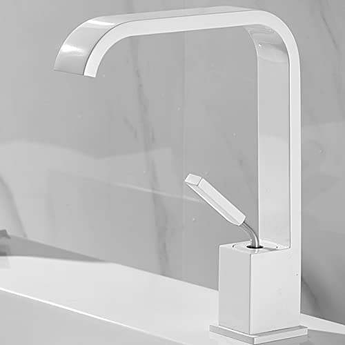 Mitigeur de lavabo blanc à effet cascade en laiton pour robinets de salle de bains