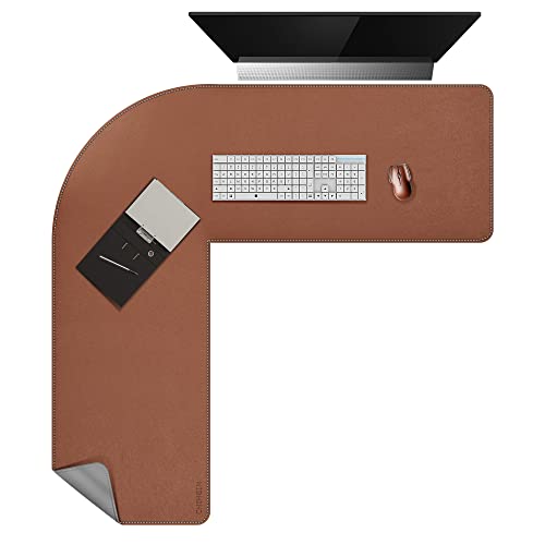 Image of Chihein L-Shaped PU Leather Desk Pad (45.3 inch + 57.1 inch) x 15.7 inch(Brown /Gray), Reversible Corner Desk Mat, Computer Office Mouse pad Writing Table Pad for Home Office