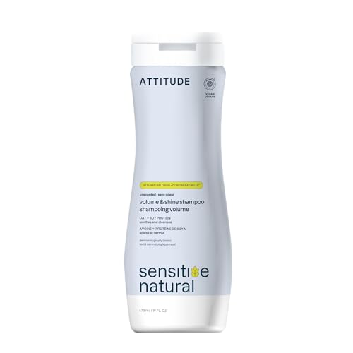 ATTITUDE Hair Shampoo for Sensitive Dry Scalp, EWG Verified, Soothing Oat, For Thin Hair, Naturally Derived Ingredients, Vegan and Plant-Based, Volume and Shine, Unscented, 16 Fl Oz