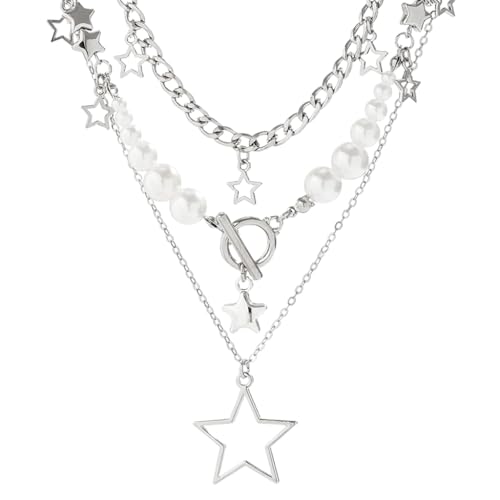 Image of SANNIDHI Pearl Necklace for Women Girls Gothic Rose Cross Pendant Chain Layered Necklace Stainless Steel Beads Choker Necklace Punk Aesthetic Necklace Jewellery Gifts for Women, Girls