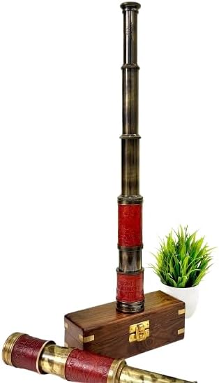 Brass Telescope Pirates Spyglass Nautical Gift Anniversary Birthday Handcraft Pullout with Hardwoodbox Box (Brown Antique)