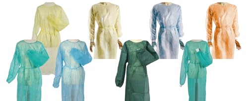 Tiga-Med Vlieskittel ca. 130 x 155cm | 10 Stück | mit extra Bündchen | MRSA Schutz Einmal Einweg Kittel Easy grün | Vlies Besucherkittel