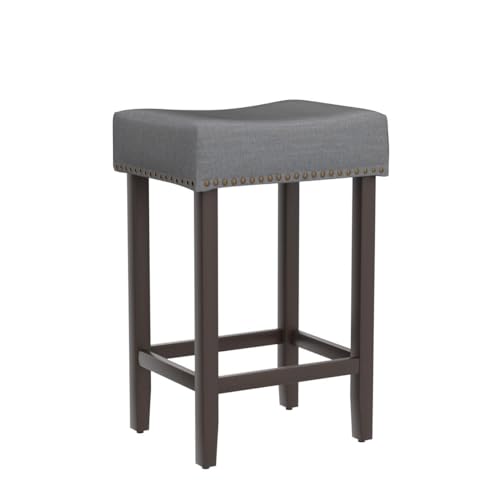 ERGOMASTER Bar Stools, 24 Inch Modern Saddle Stools, Rubber Wood, Grey/Dark Brown, Set of 2