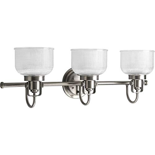 Progress Lighting P2992-81 Archie Collection Clear Double Prismatic Glass Coastal Bath Vanity, 3-Light, Antique Nickel