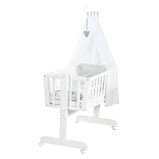 roba Komplettwiegenset, Babywiege (40x90cm), Holz, weiß, Stubenwagen & Wiege mit Feststellfunktion, Wiegenset inkl. kompletter Ausstattung & Baby Bettwäsche (80x80cm)