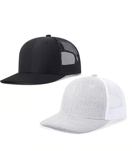 Image of 2-Pack Breathable Mesh Snapback Trucker Hats, Adjustable Baseball Caps for Men Women, Cotton-Poly Twill Outdoor