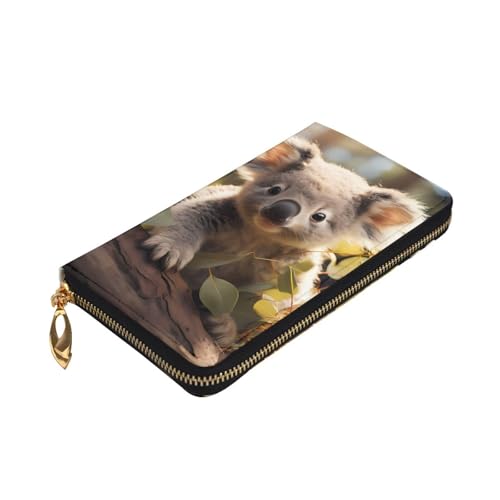 Cute Koala Plant Prints Leather Long Clutch Wallet for Fashionable Girls and Women - Durable, Stylish, and Functional, Black, One Size3