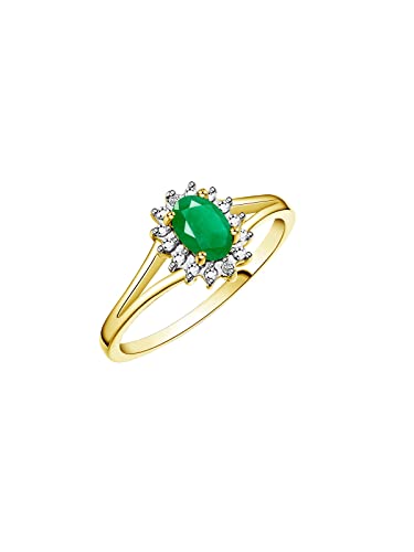 Image of Rylos Halo Ring: Diamond Birthstone with 6X4MM Oval Gemstone - Women's Jewelry in Yellow Gold Plated Silver - Stunning Diamond Ring Sizes 5-10