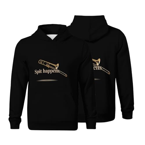 Kids Funny Trombone Gifts Spit Happens Boys Girls Lightweight Kangaroo Pocket Fleece Hoodies