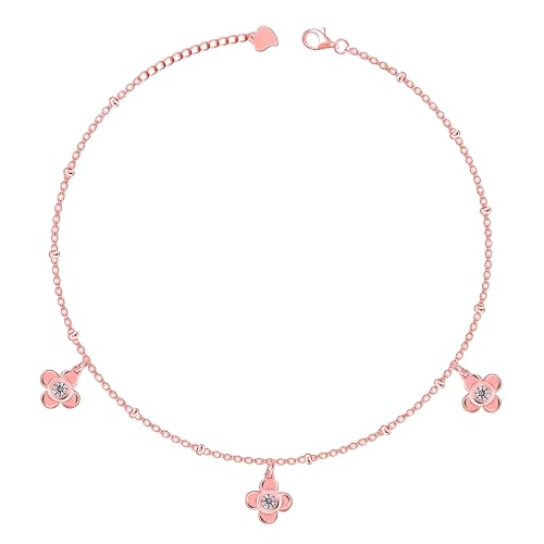 925 Silver Rose Gold Zircon Clover Charm Anklet | Gifts for Women and Girls | With Certificate of Authenticity and 925 Stamp | 6 Months Warranty-image-14