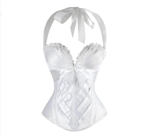 Fashion Women'S Corset Top Sexy Cup Halter Lace Up Satin Overbust Corset Lace Up Bustier Waist Cincher Body Sh