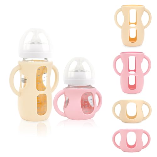 Image of 4-Pack Silicone Sleeves for Philips Avent Glass Bottles, BPA-Free Drop-Resistant Baby Bottle Sleeves with Handles, Compatible with Philips Avent Natural Glass Baby Bottles
