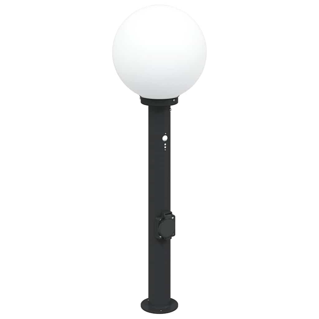 Borne Lumineuse Exterieur avec Prise et Detecteur, Poteau LED Noir 80 cm
